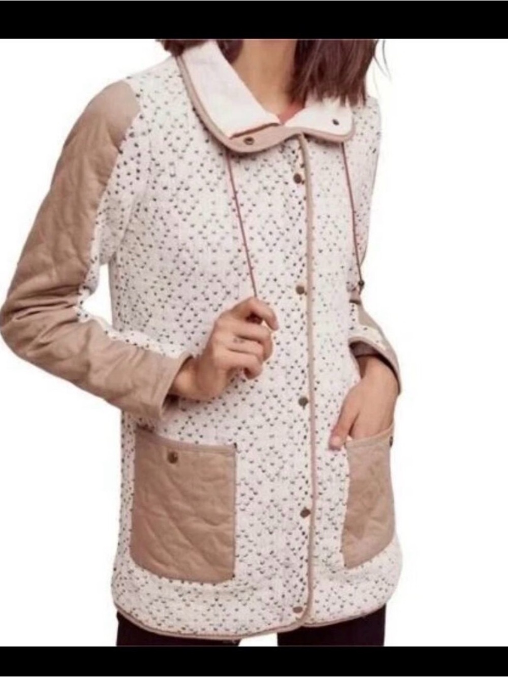 Quilted Cream & Tan Women's Button-Front Coat